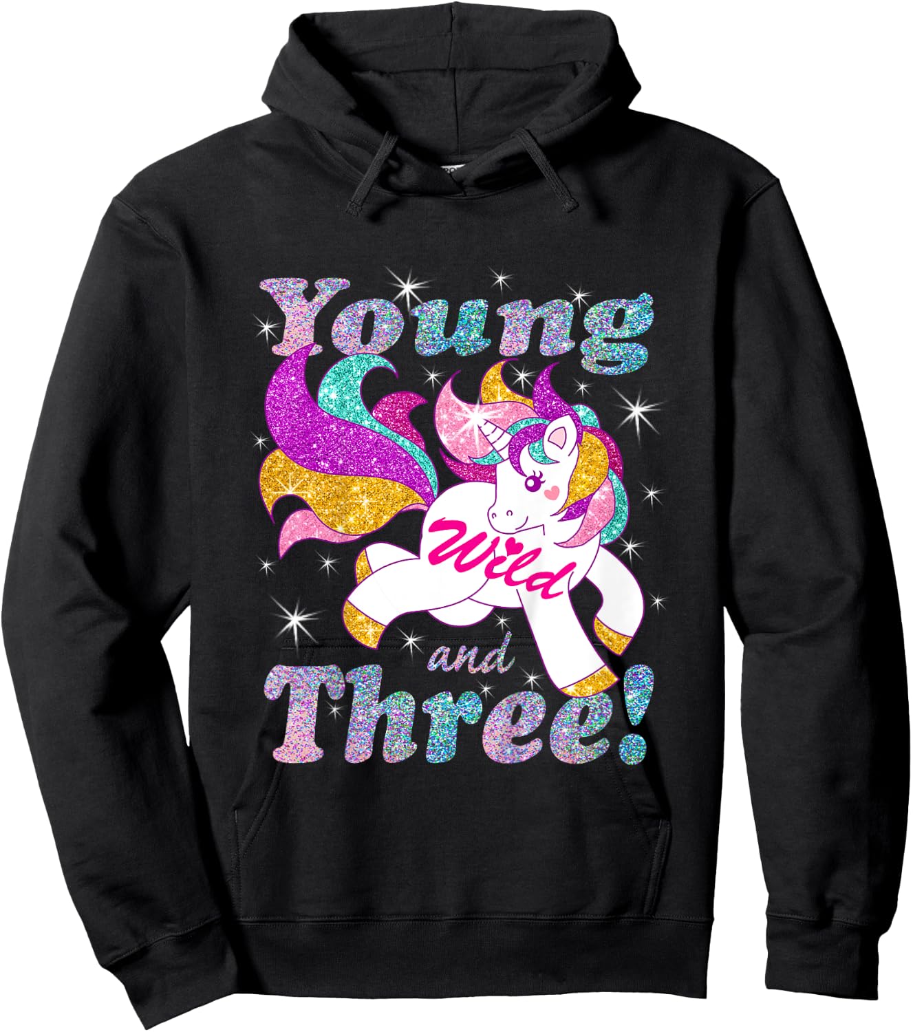 Young Wild and Three (3 year old) Birthday Shirt Girl Outfit Hoodie - Hoodie | Black