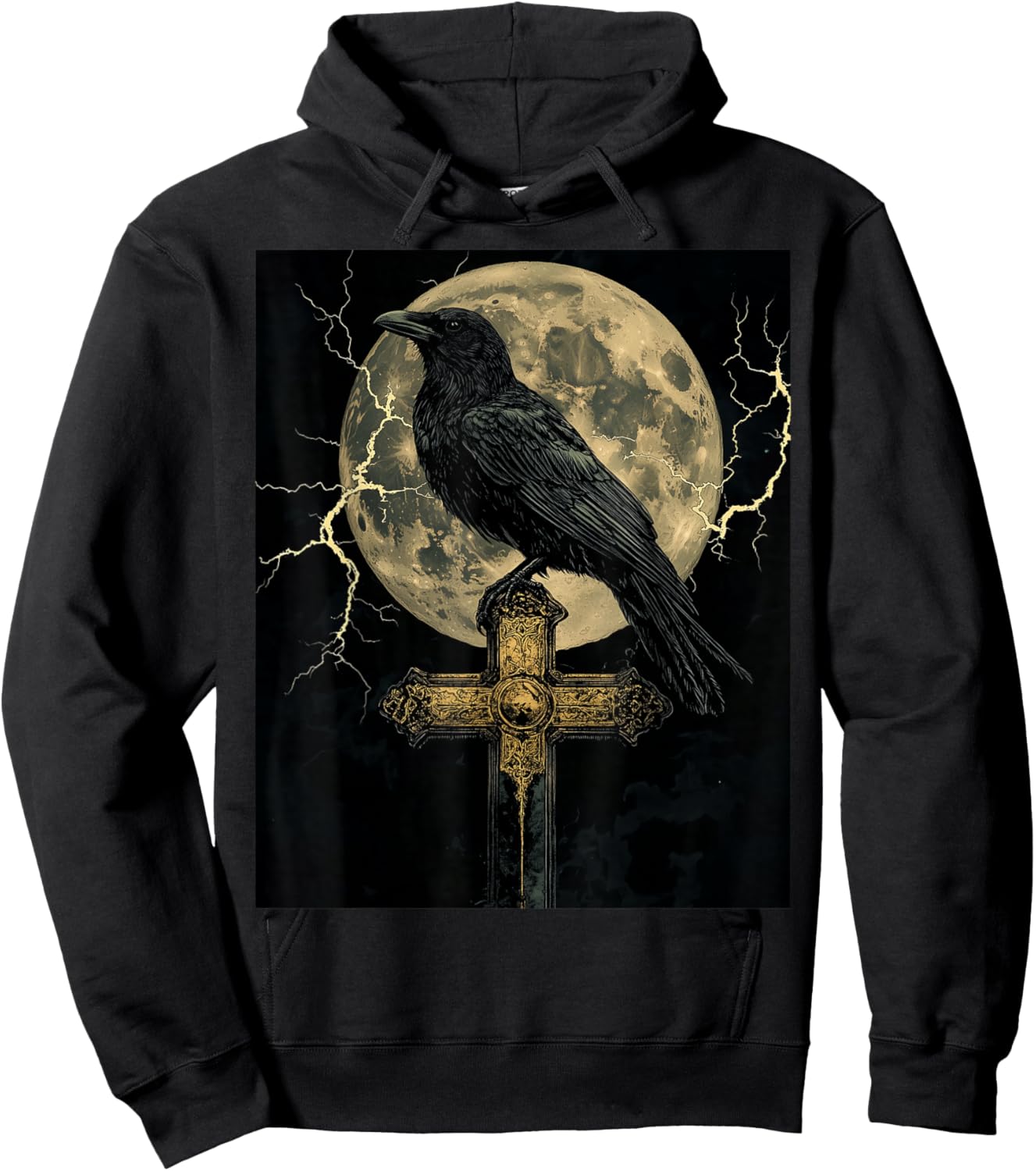 Raven Cross Moon Men Black Gothic Women Black Crow Hoodie - Hoodie | Black