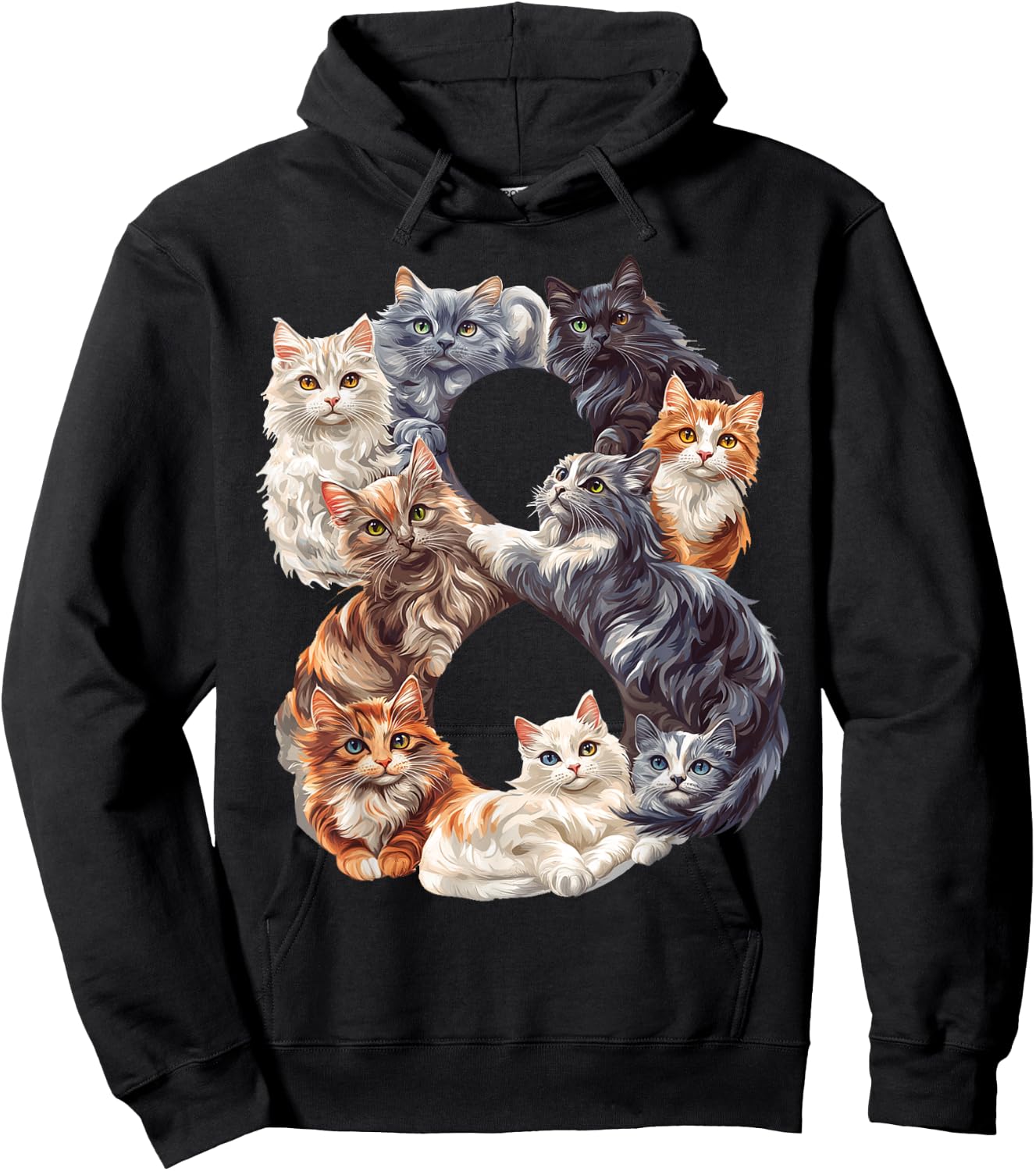 Fun 8th Birthday Kittens Cats Themed 8 Year Old Kids Girls Hoodie - Hoodie | Black