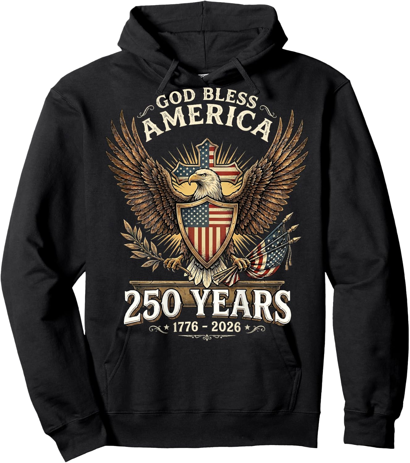 God Bless America 1776 2026 250 Years Christian (ON Back) Hoodie - Hoodie | Black