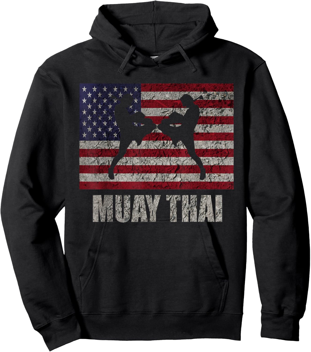 Muay Thai Kickboxing American Flag MMA Vintage Hoodie - Hoodie | Black