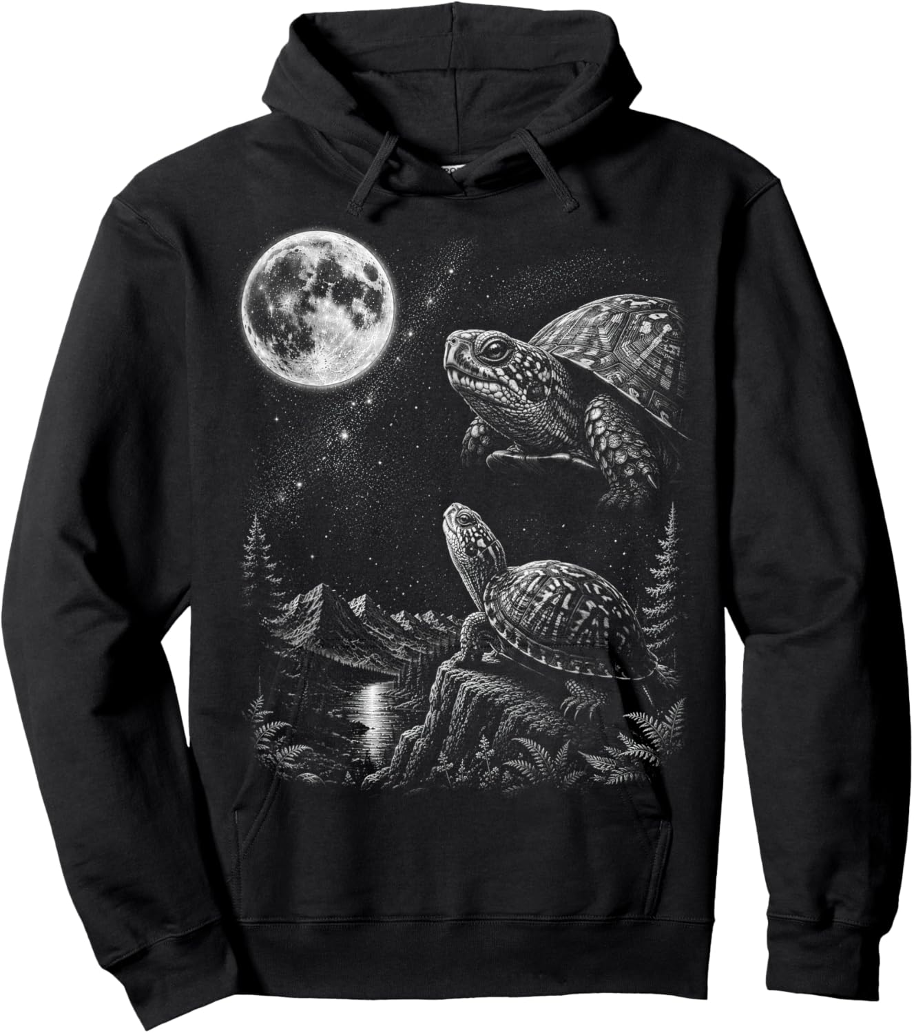 Eastern Box Turtle Howling to the Moon 90's Retro Hoodie - Hoodie | Black