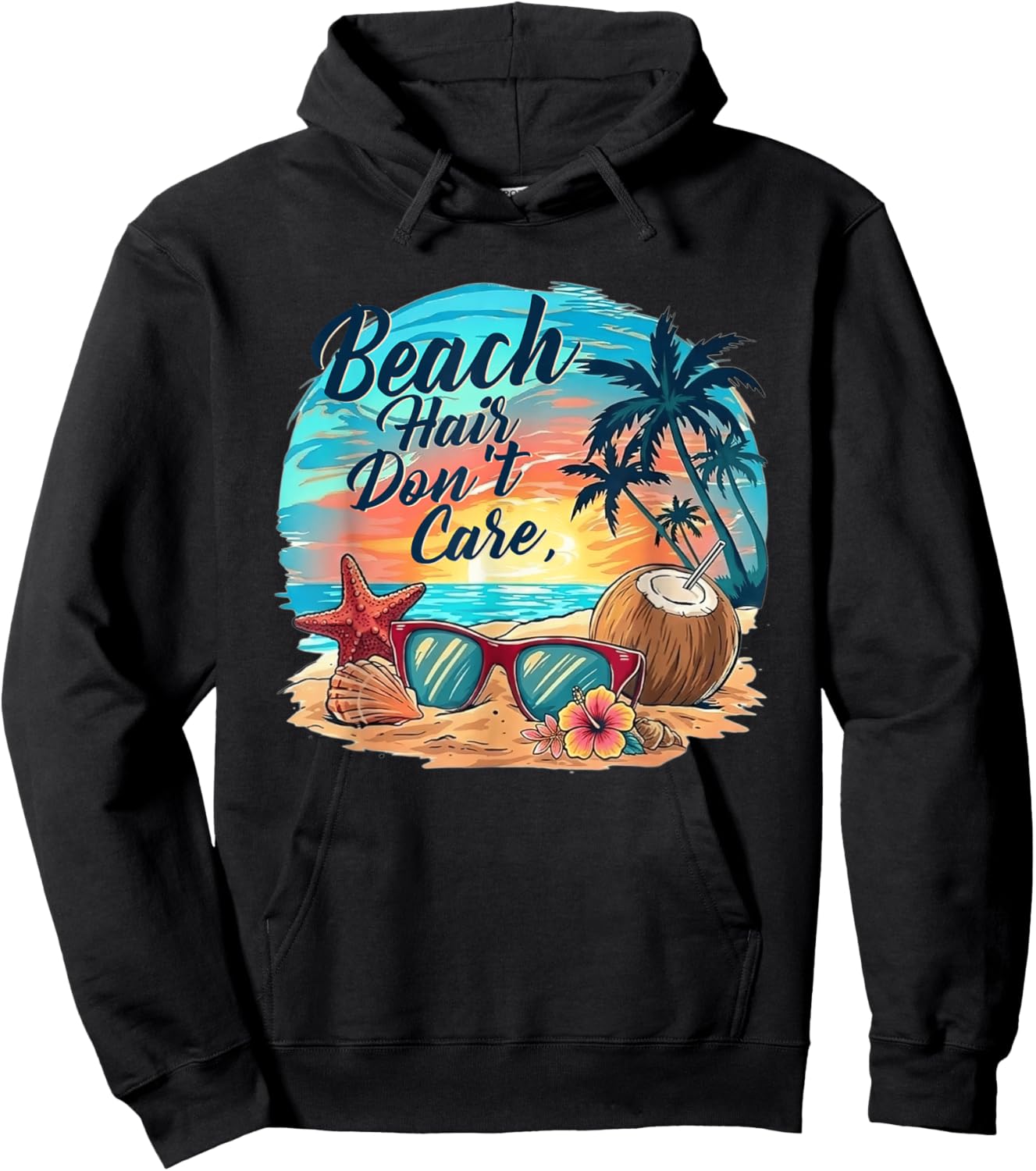 Beach Hair Don't Care Coconut Sunglasses Beach Summer Hoodie - Hoodie | Black