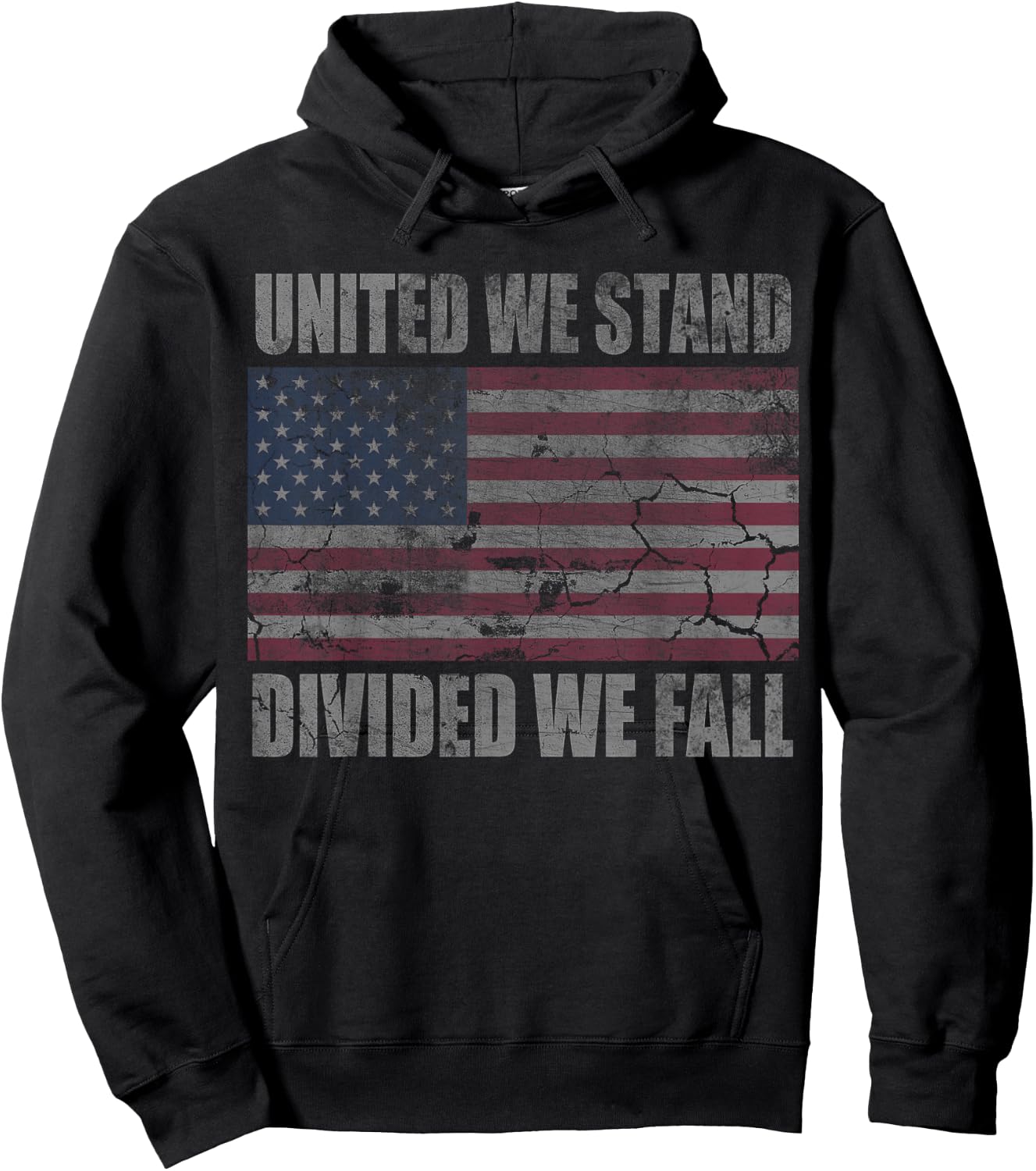 American Flag United We Stand Divided We Fall Distressed Hoodie - Hoodie | Black