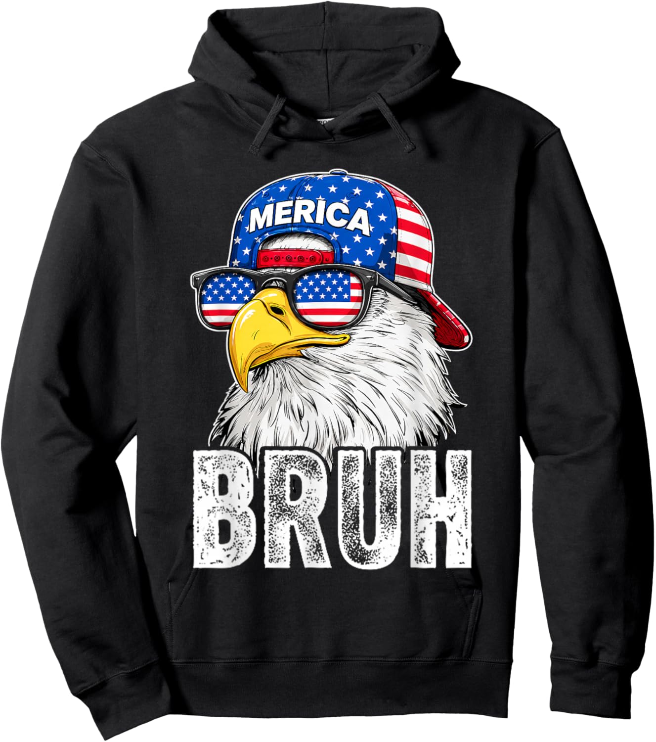 Bruh Bald Eagle Sunglasses American 4th of July Funny Merica Hoodie - Hoodie | Black