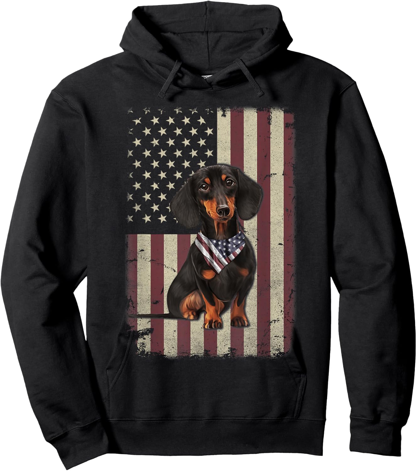 Dachshund American Flag Bandana 4th of July Gifts Hoodie - Hoodie | Black