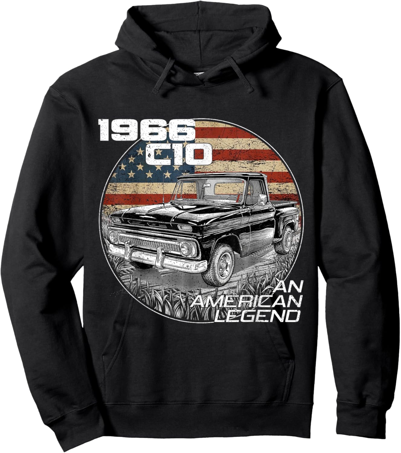 American Flag 1966 C10 66 Truck Vintage Silhouette Classic Hoodie - Hoodie | Black