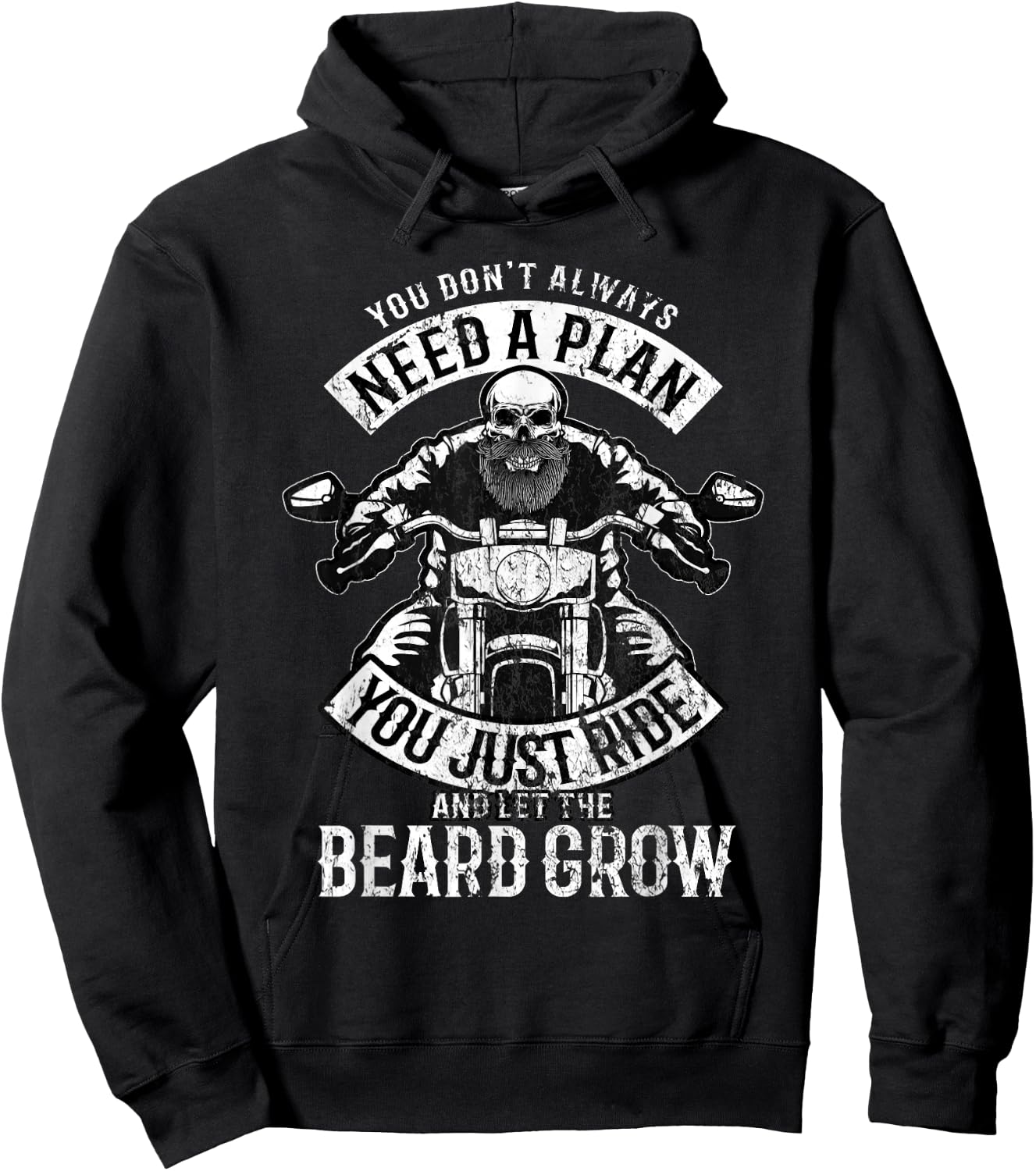 Motorcycle Beard Biker Skull Full Beard Chopper Bike Rocker Hoodie - Hoodie | Black