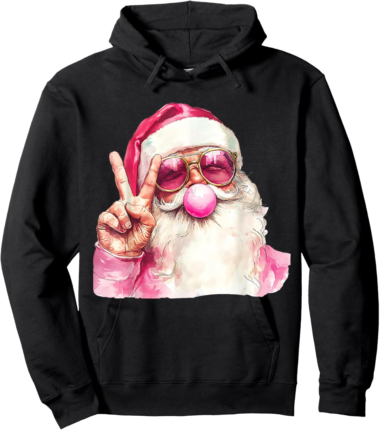 Cute Santa Christmas Blowing Bubble Gum With Pink Sunglasses Hoodie - Hoodie | Black