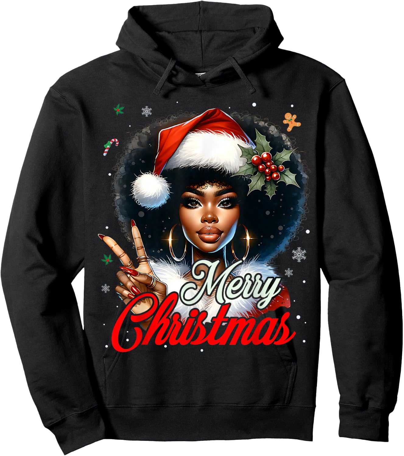 Black African American Christmas Girl Melanin Santa Xmas Hoodie - Hoodie | Black