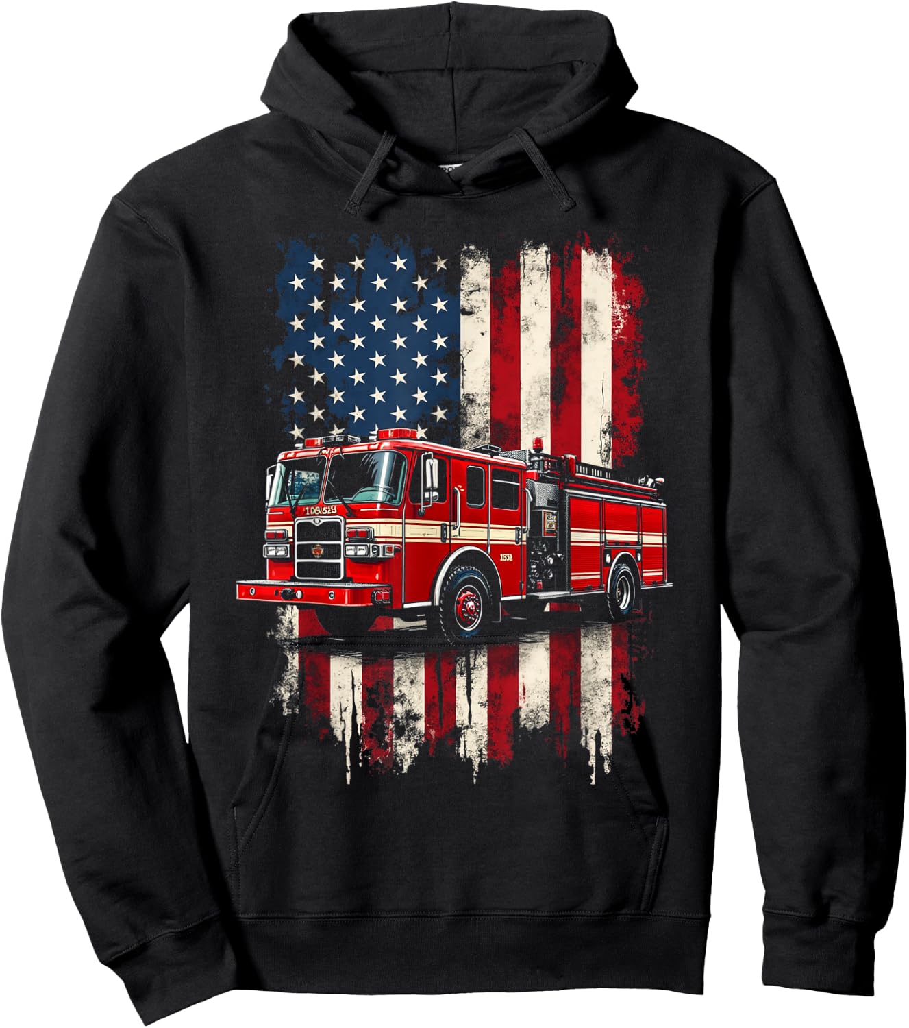Fire Engine American Flag Rug Hoodie - Hoodie | Black