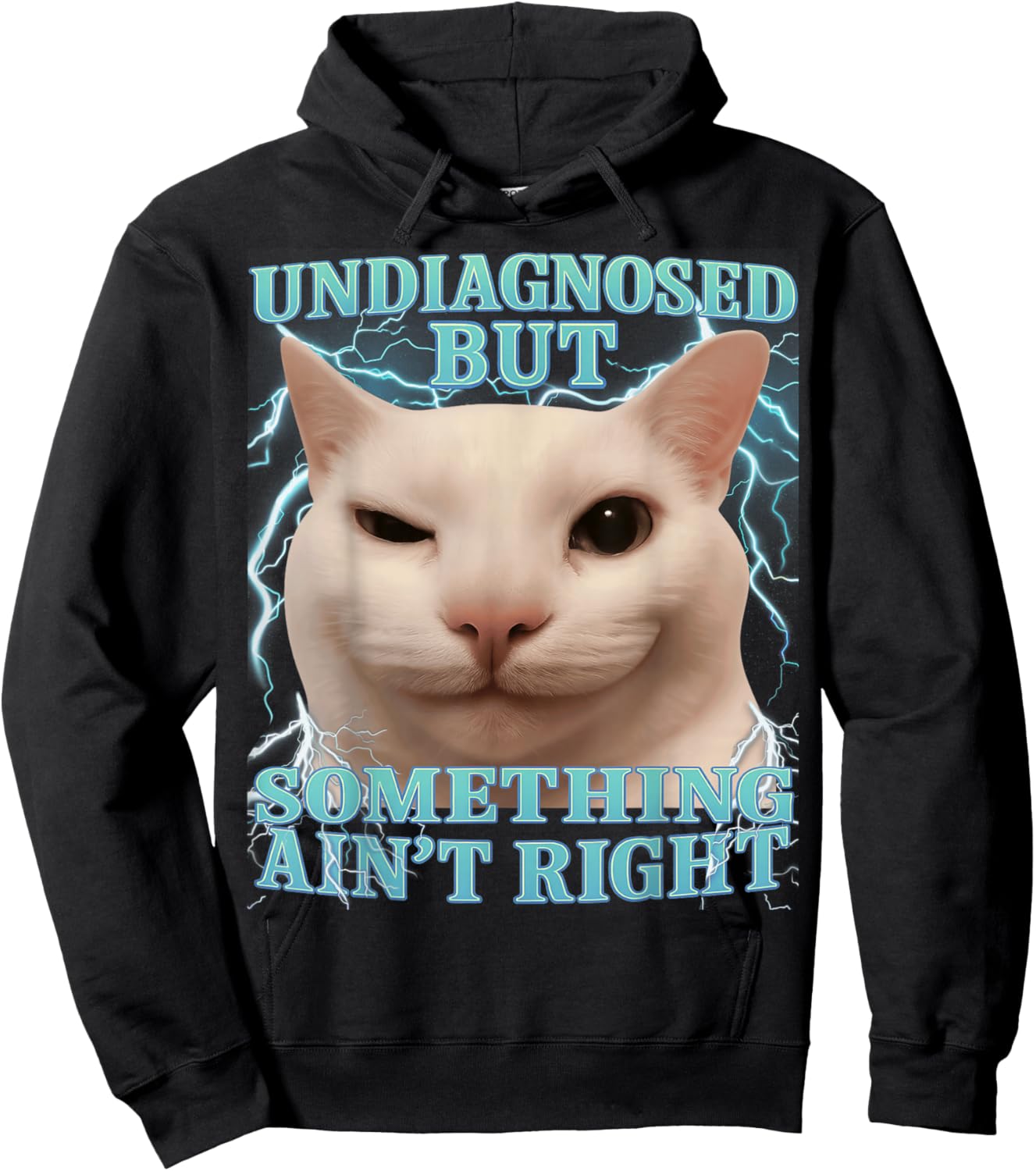 Undiagnosed But Something Ain't Right Cat Meme Funny Men Hoodie - Hoodie | Black
