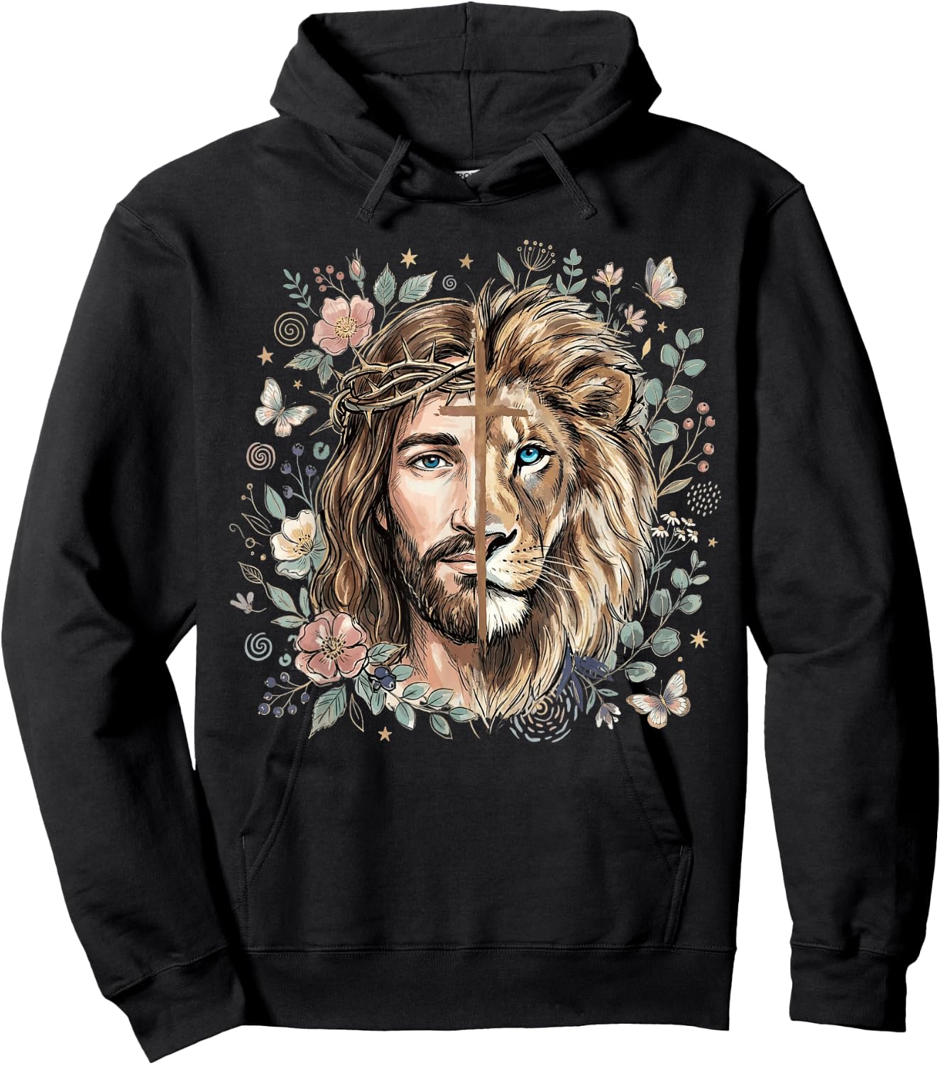 Lion of Judah Jesus Christian Cross Floral Faith Religious Hoodie - Hoodie | Black
