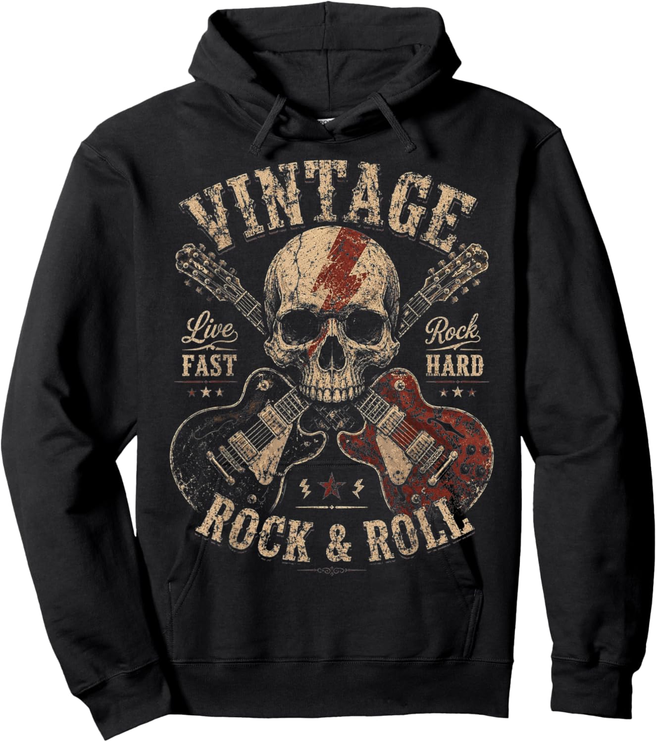 Vintage Rock and Roll Skull Guitarist American Flag Guitar Hoodie - Hoodie | Black