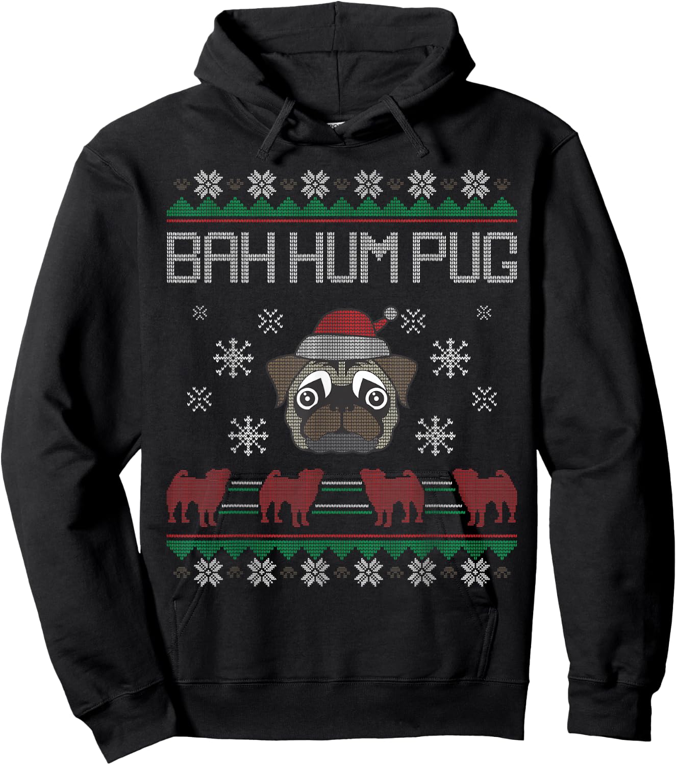 Ba Hum Pug Pugly Pug Santa Claus Dog Ugly Christmas Sweater Hoodie - Hoodie | Black