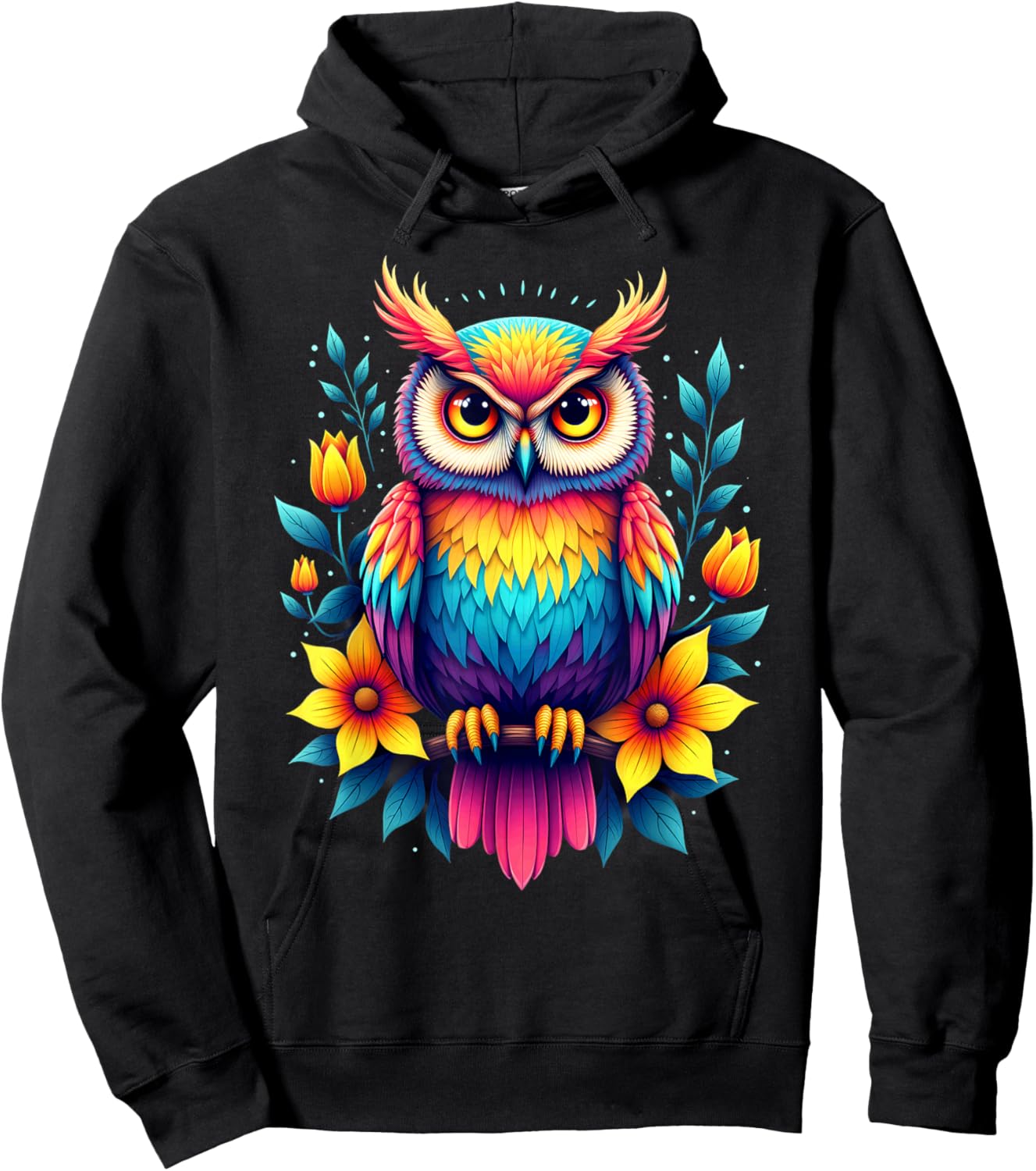 Hippie Tie Dye Sunflowers Owl Hoodie - Hoodie | Black