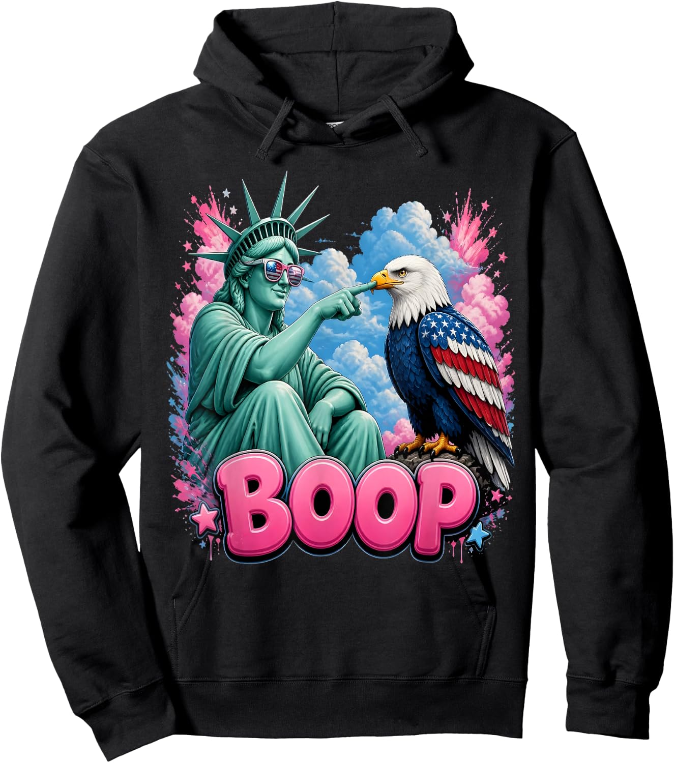 Boop Vintage Statue of Liberty and Eagle Funny Patriotic Hoodie - Hoodie | Black