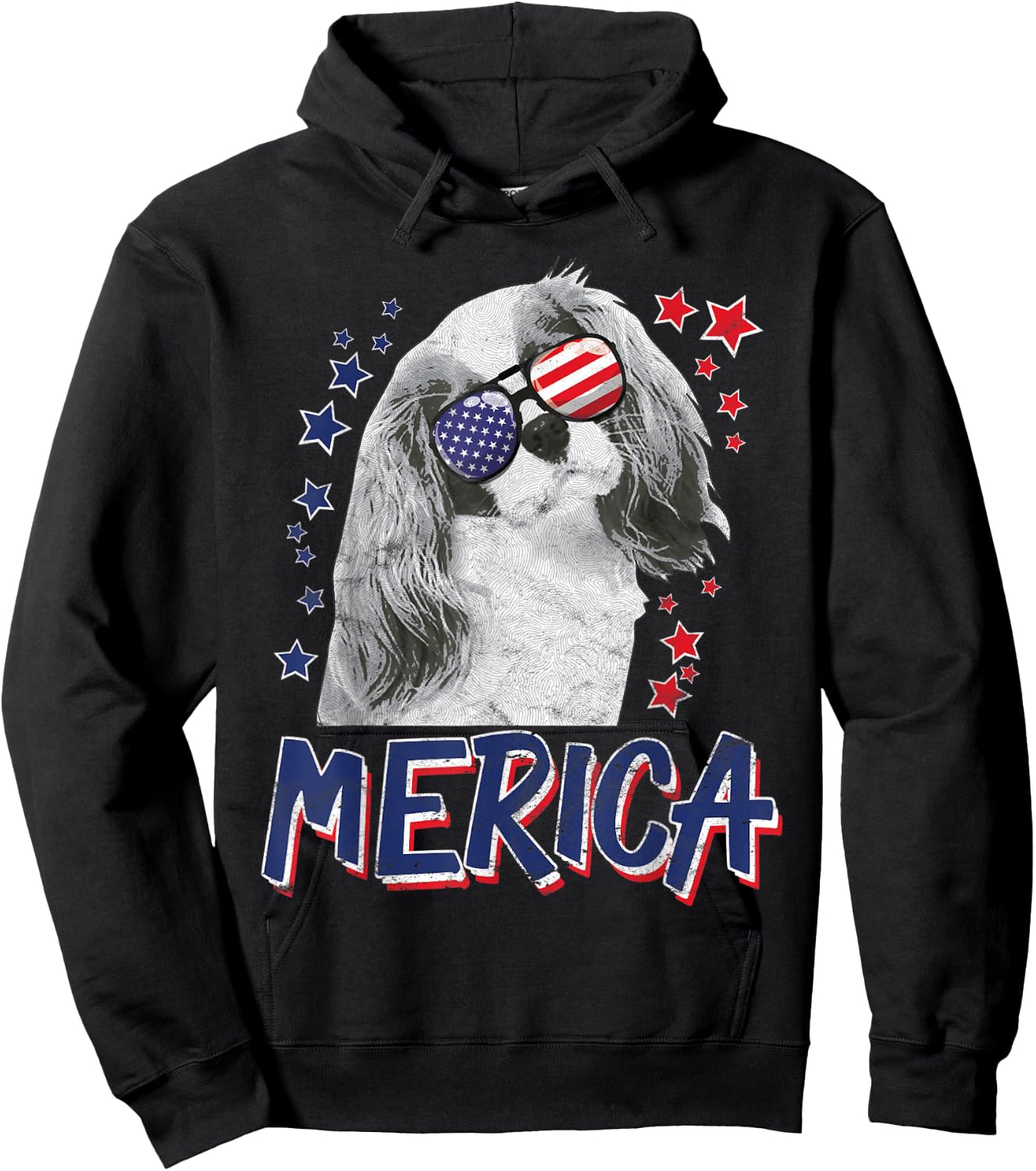 Merica Cavalier King Charles Spaniel Dog 4th Of July USA Men Hoodie - Hoodie | Black