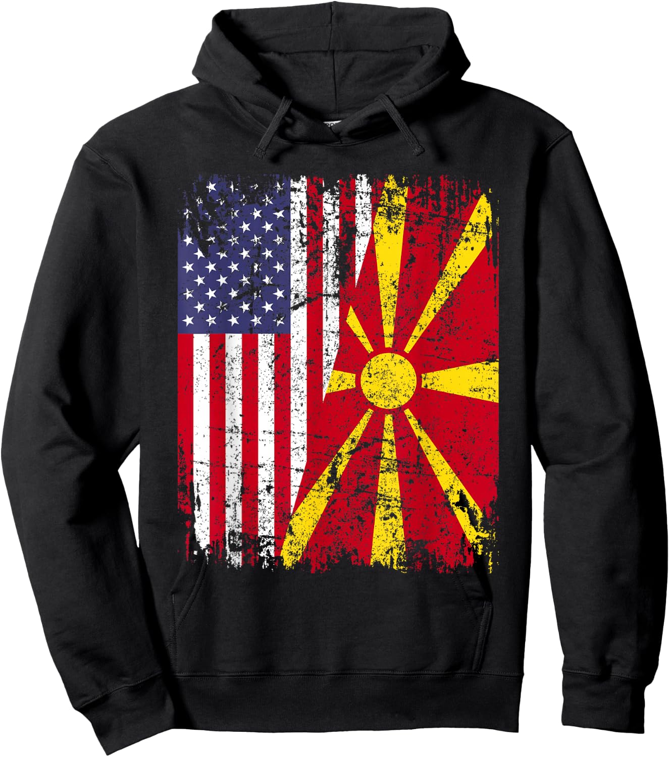 MACEDONIAN ROOTS | Half American Flag MACEDONIA Hoodie - Hoodie | Black