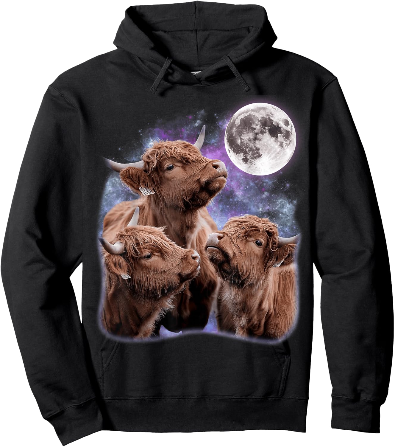 3 Highland Cow Howling at the Moon Meme Funny Cow Lover Hoodie - Hoodie | Black
