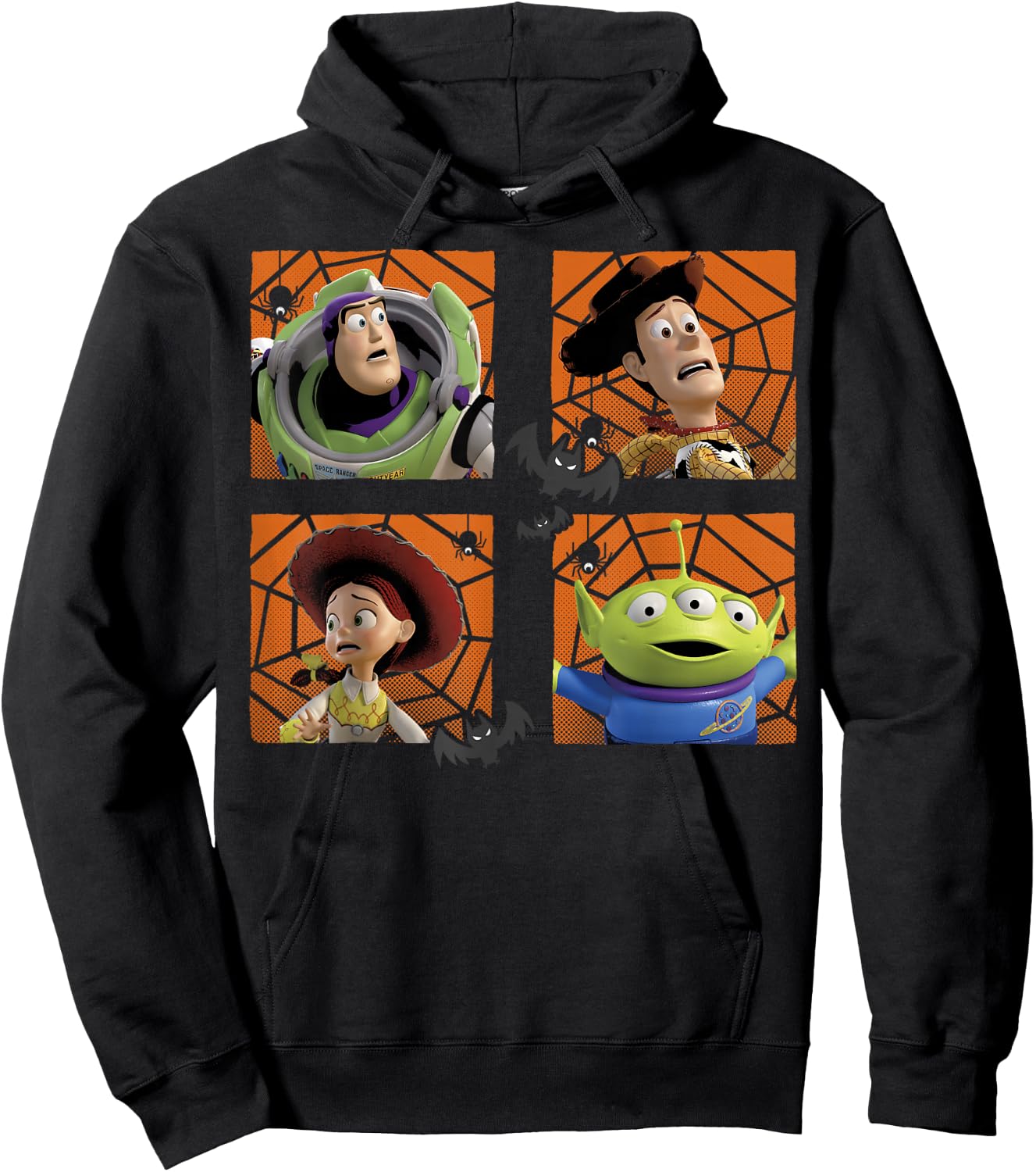 Disney Pixar Toy Story Halloween Buzz Woody Spiderweb Panels Hoodie - Hoodie | Black