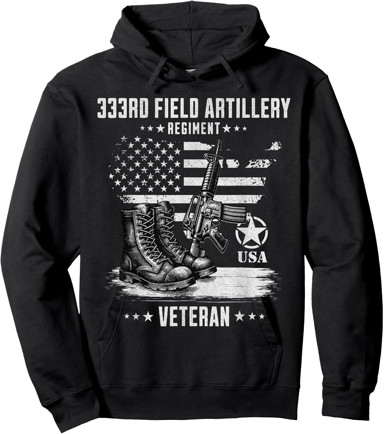 333rd Field Artillery Regiment Veteran Military Distressed Hoodie - Hoodie | Black