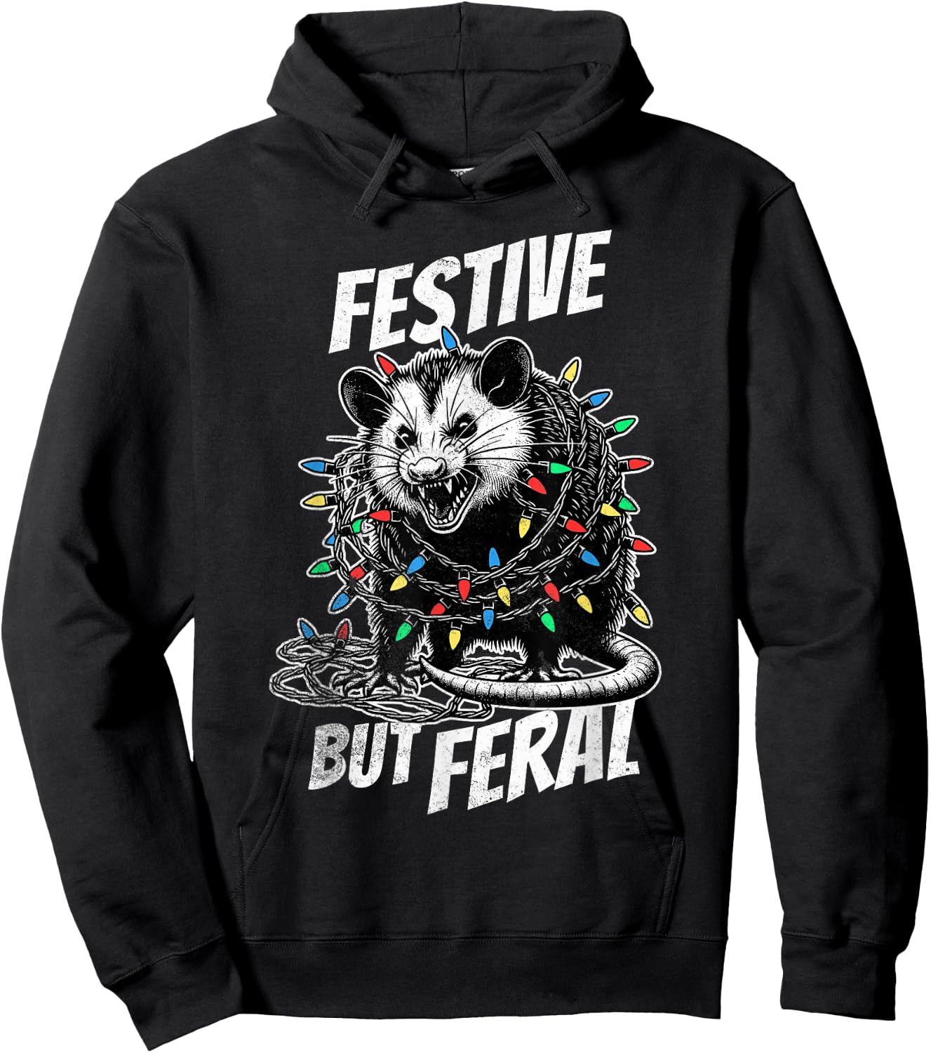 Sorry Santa I've Been Feral Festive Christmas Opossum Hoodie - Hoodie | Black