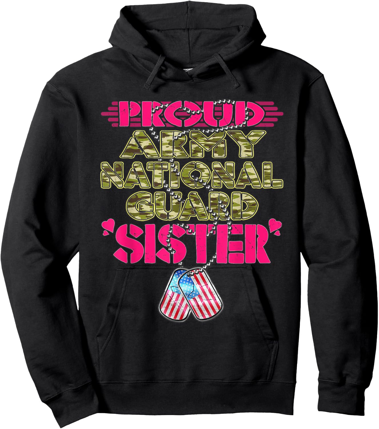 Proud Army National Guard Sister Pride US Military Sibling Hoodie - Hoodie | Black
