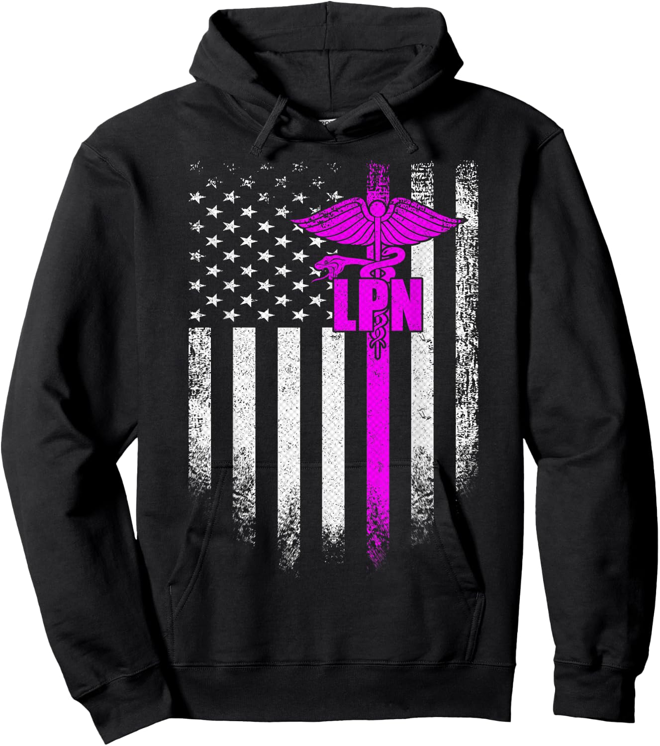 Vintage USA LPN Licensed Practical Nurse American Flag Gift Hoodie - Hoodie | Black