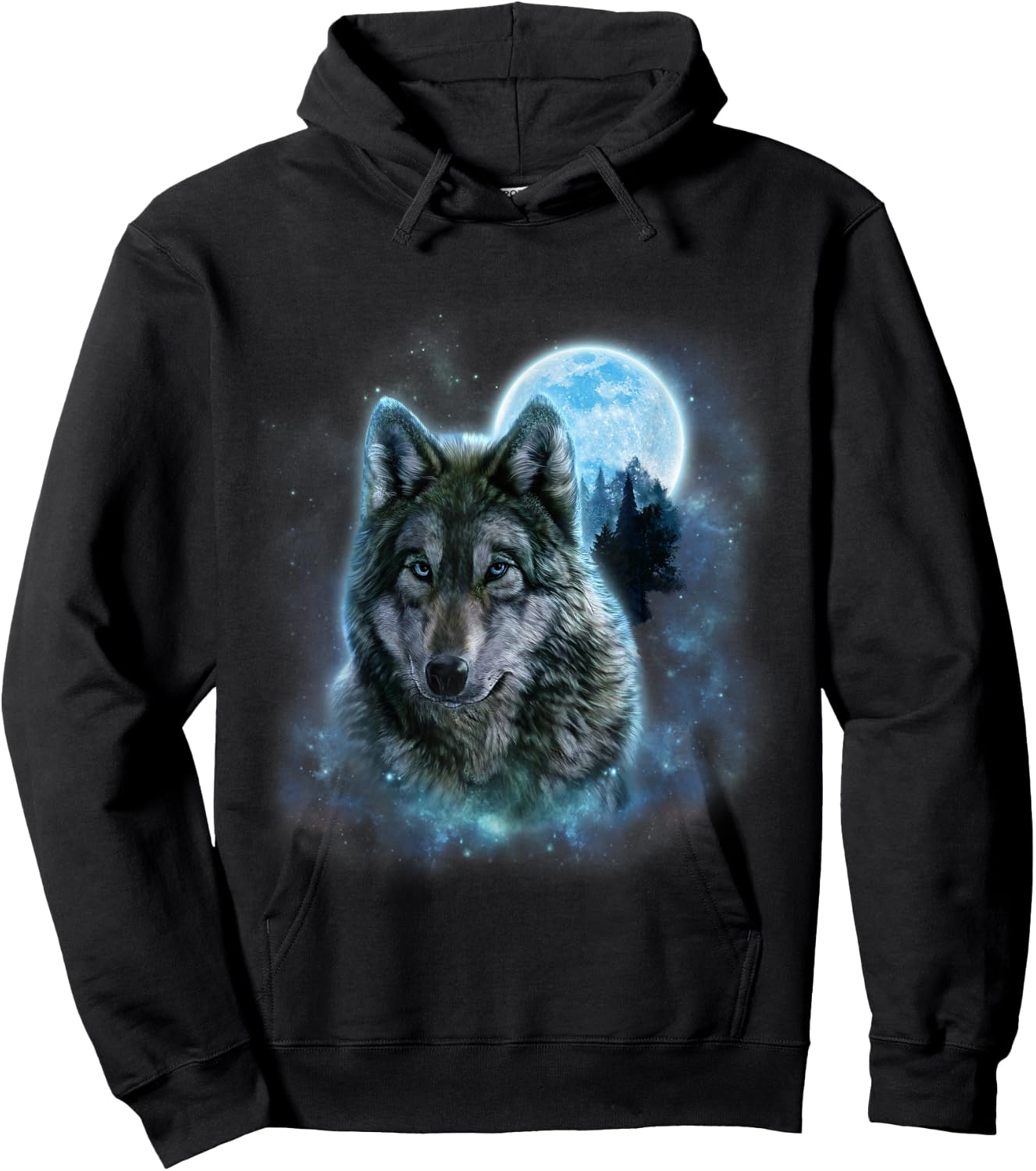 Grey Wolf Hunting Ground, ICY Moon, Forest, Galaxy Hoodie - Hoodie | Black
