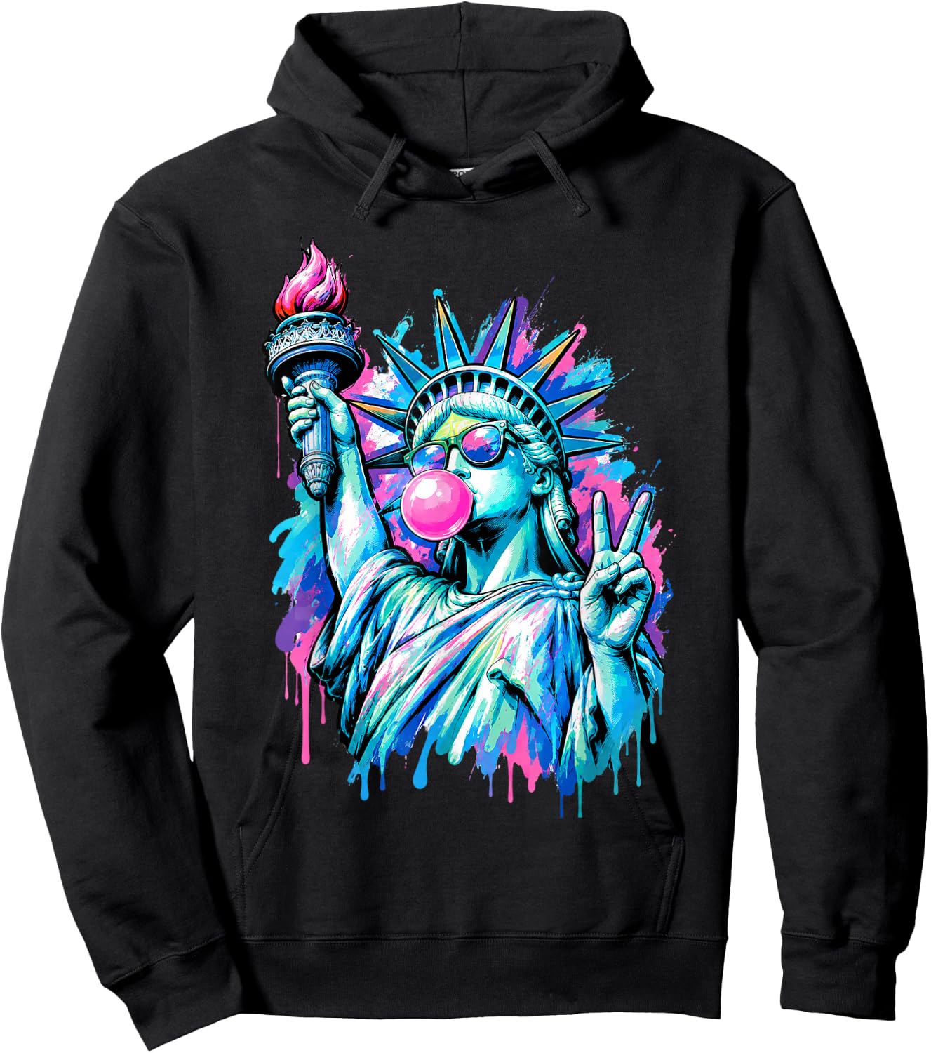 Funny Statue of Liberty Blowing Bubble Gum 4th of July Girl Hoodie - Hoodie | Black