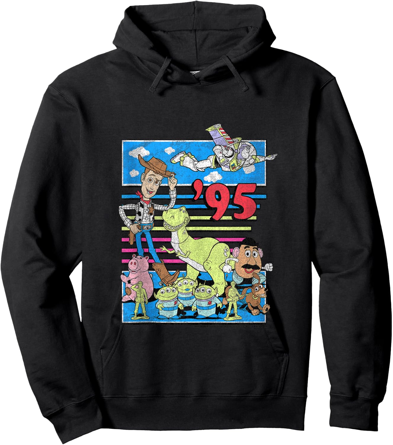Disney Pixar Toy Story 95 Retro Distressed Colorful Hoodie - Hoodie | Black