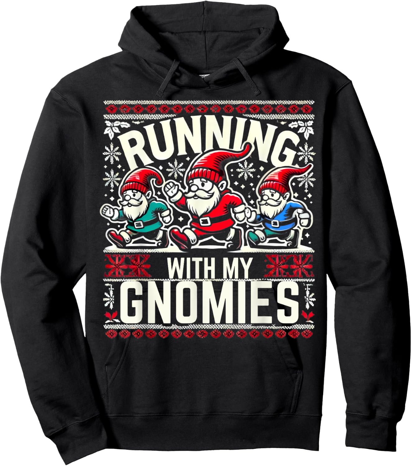 Running With My Gnomies Marathon Fun Christmas Family Runner Hoodie - Hoodie | Black