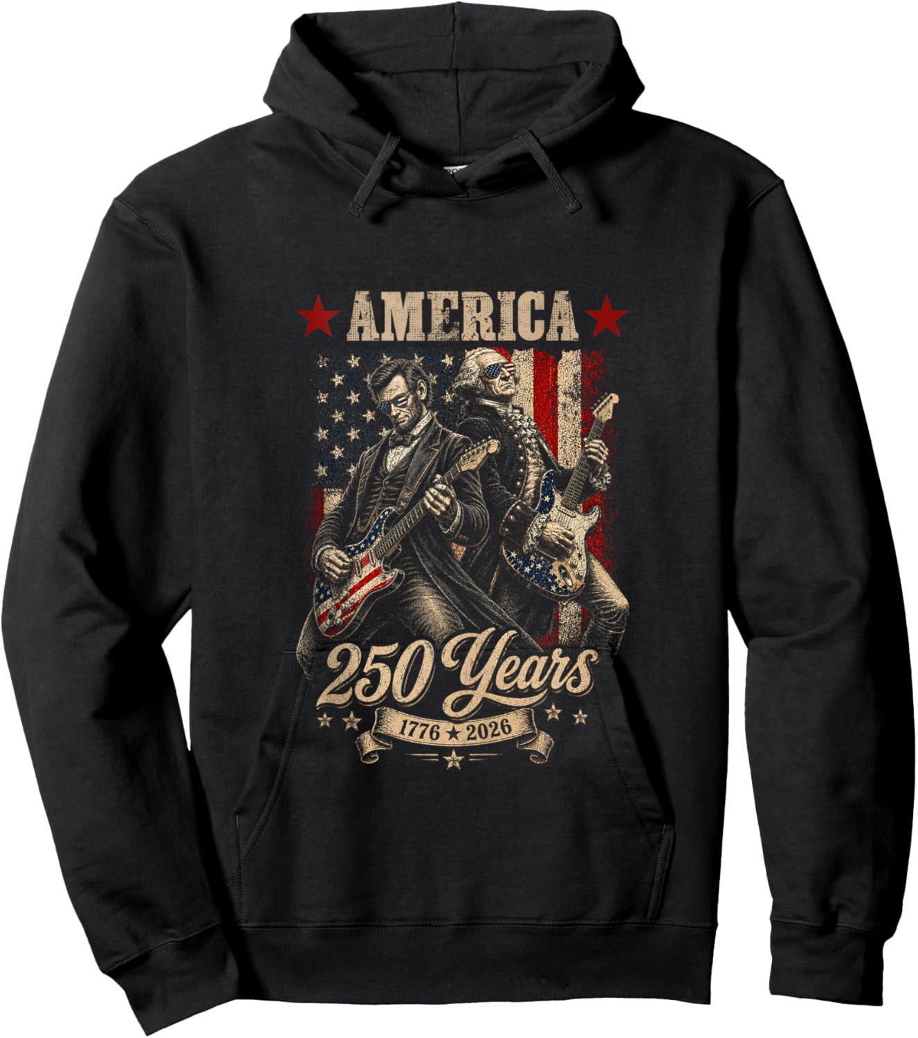 George Washington Lincoln Playing Guitar Abe Lincoln 250th Hoodie - Hoodie | Black