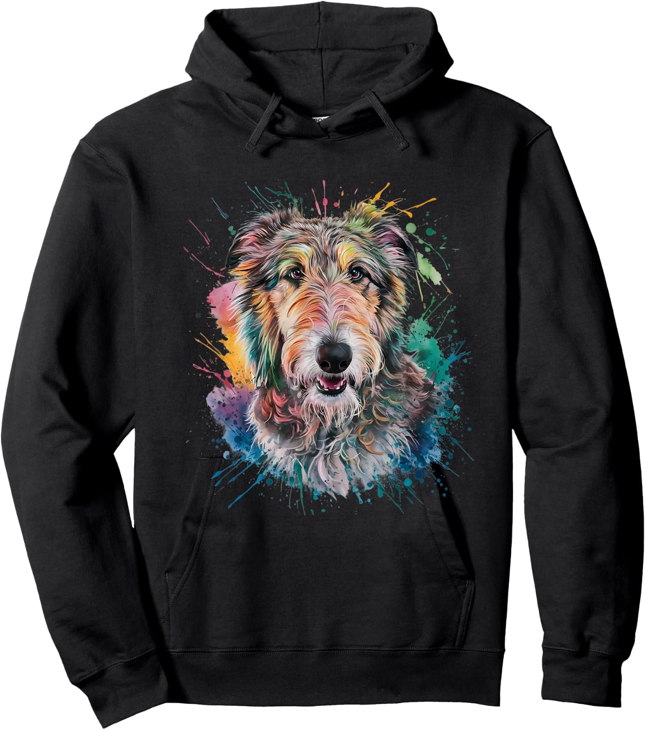 Men Woman Colorful Watercolor Irish Wolfhound Hoodie - Hoodie | Black