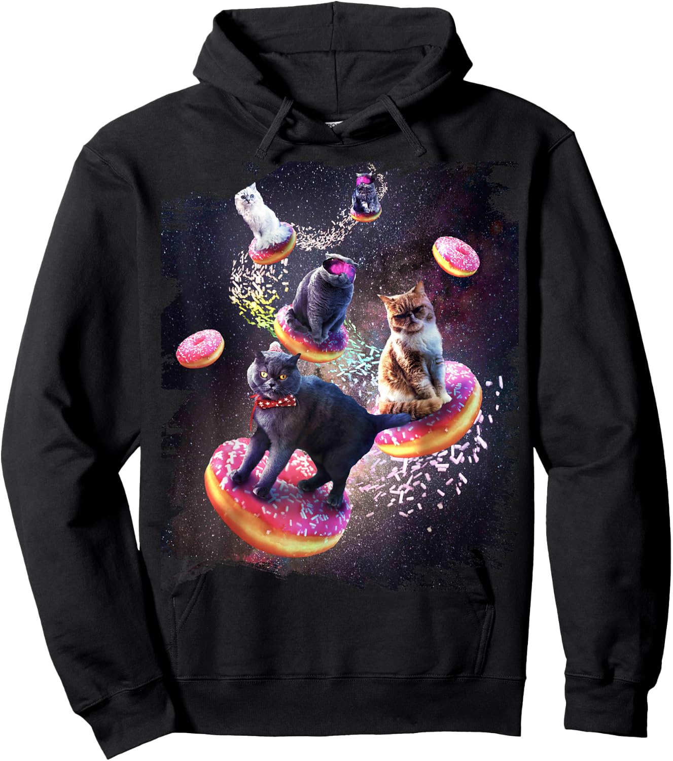 Galaxy Cat Donut - Space Cats Riding Doughnuts Hoodie - Hoodie | Black