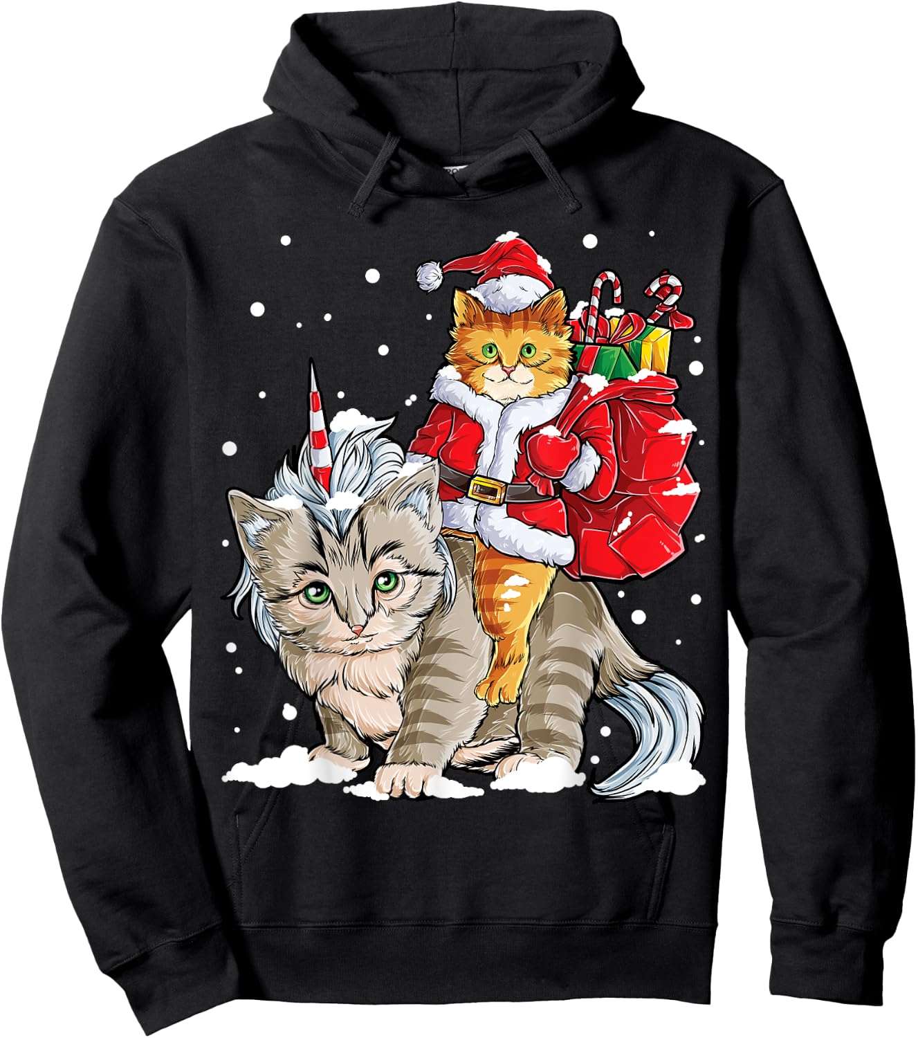 Cat Christmas Santa Caticorn Unicorn Meowy Catmas Xmas Girls Hoodie - Hoodie | Black