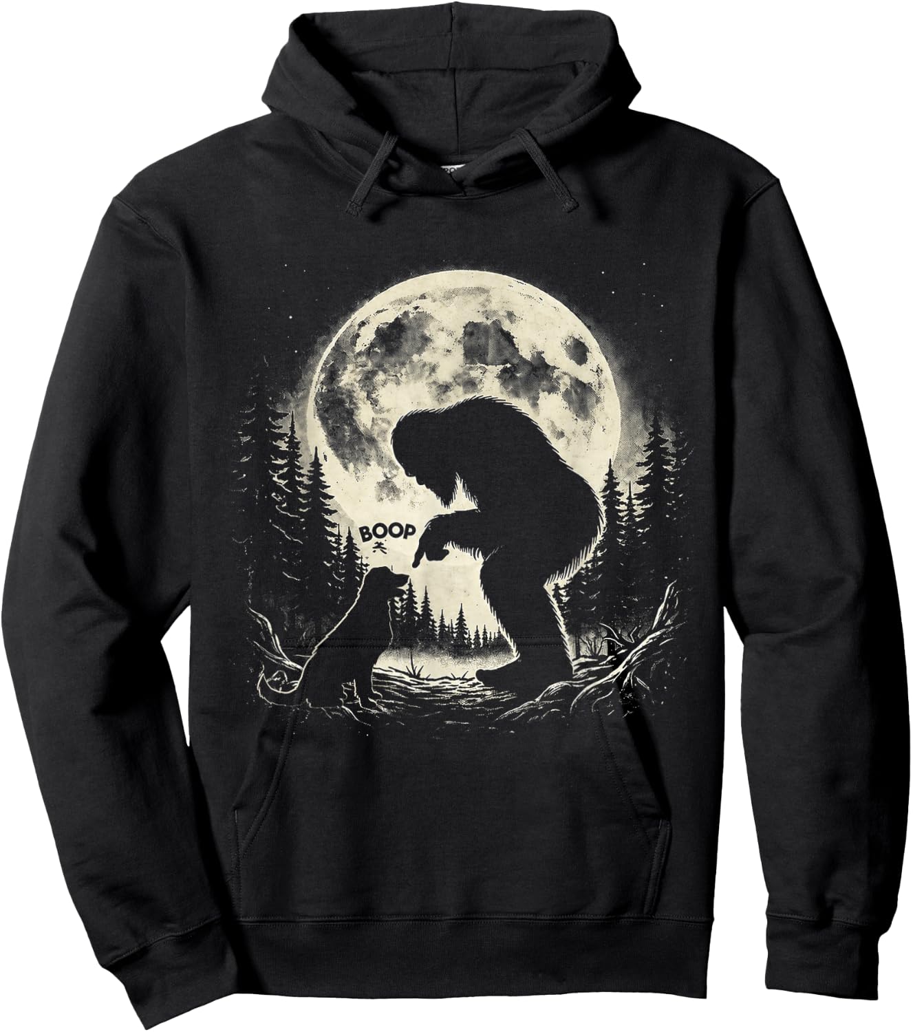 Fun Hand Boop Nose Labrador Bigfoot Sasquatch Full Moon Dog Hoodie - Hoodie | Black