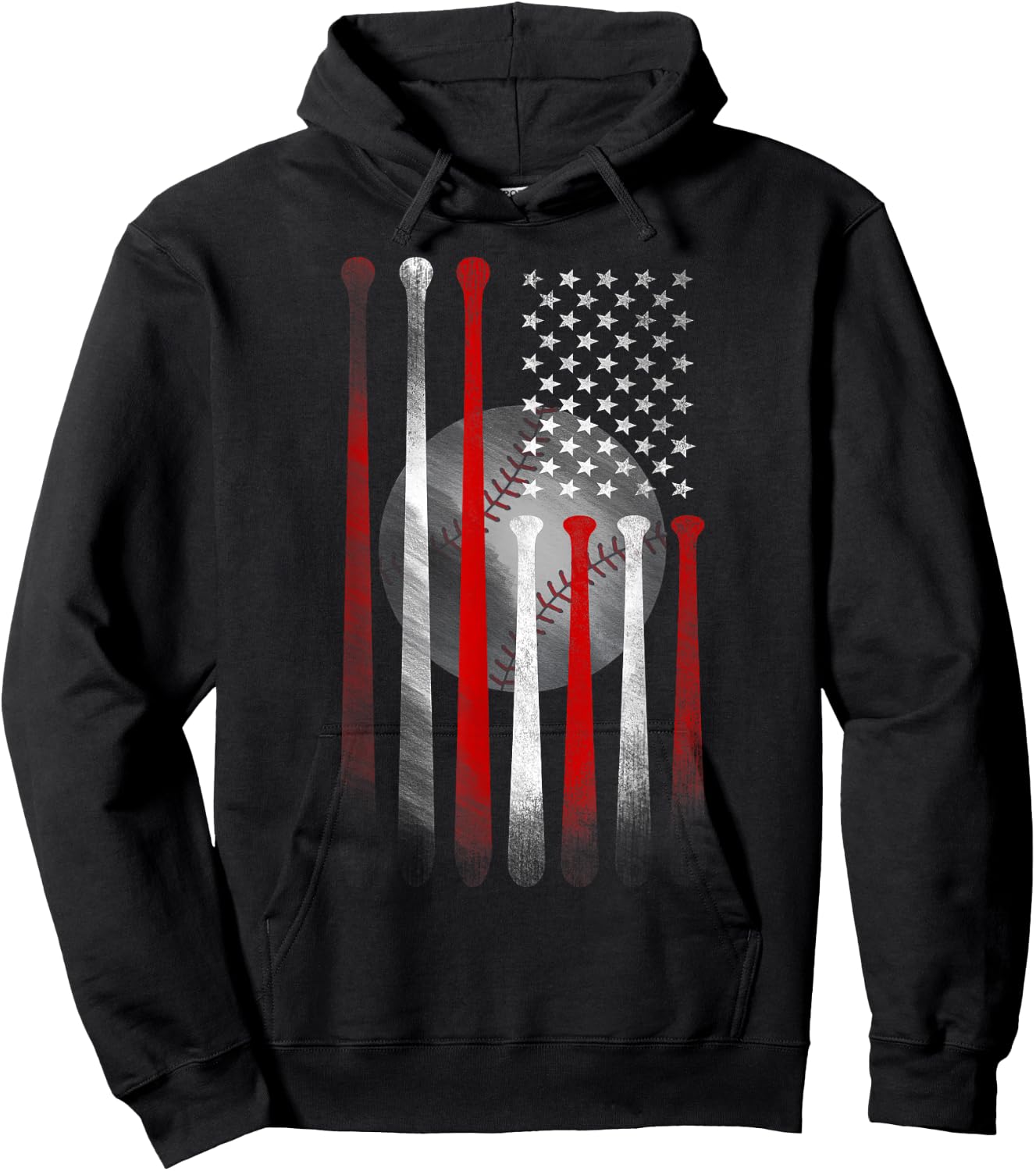 Vintage Baseball American Flag , Classic Fit Black for Dad and Mom Hoodie - Hoodie | Black