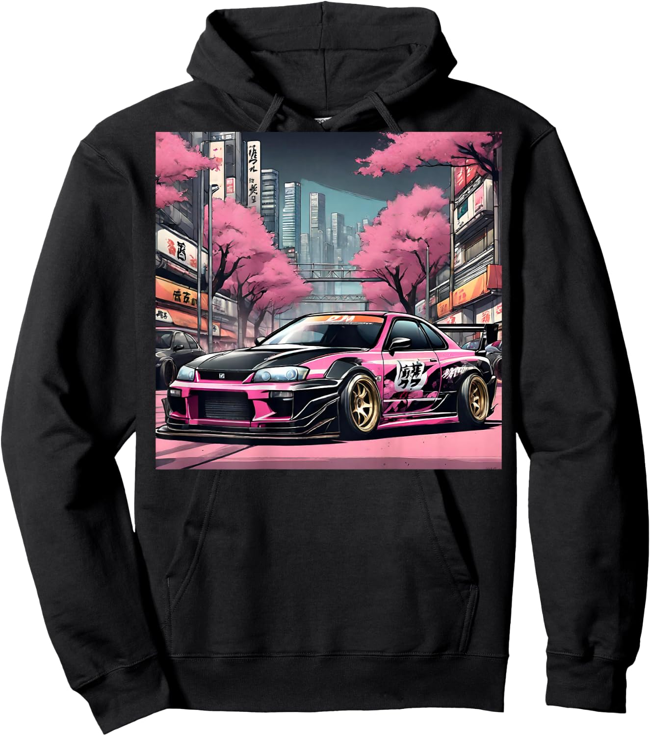 JDM Tokyo Skyline Retro Race Car Drift Tuning On The Back Hoodie - Hoodie | Black