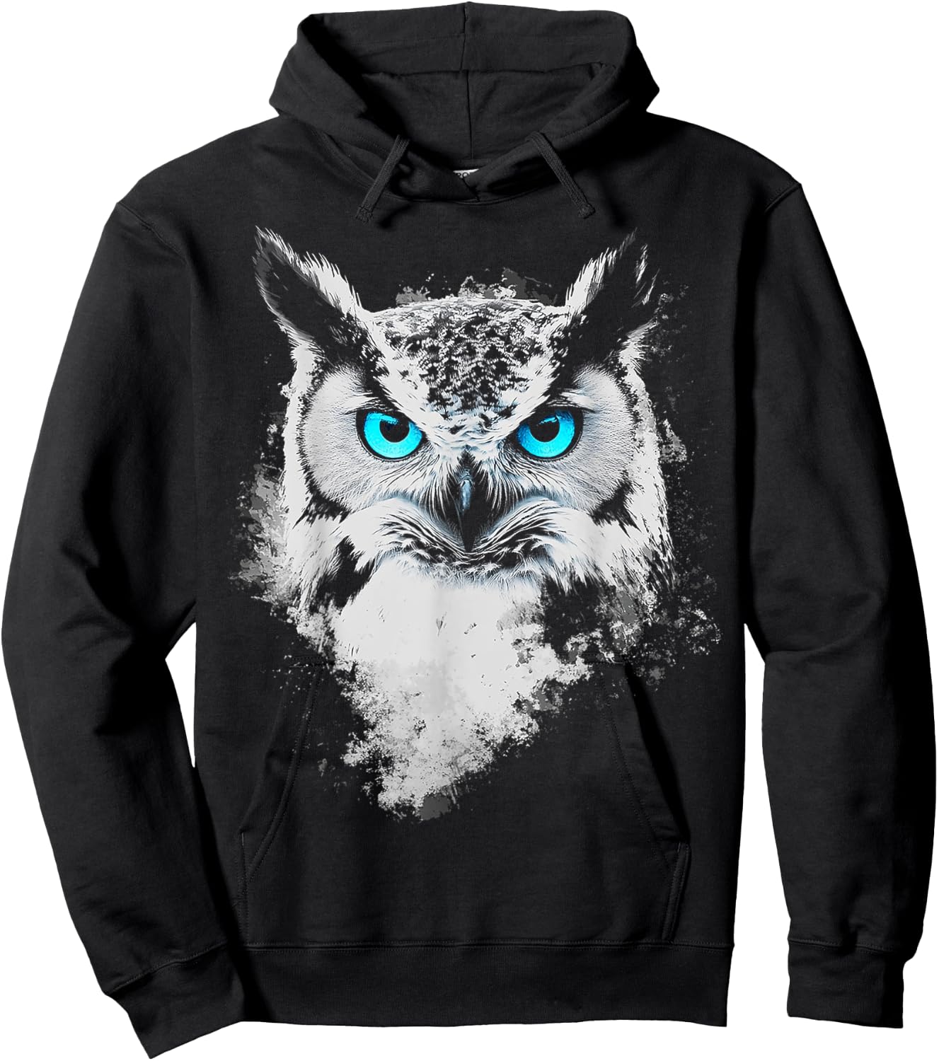 Owl Bird Motif Animal Artwork Blue Eyes Owl Hoodie - Hoodie | Black