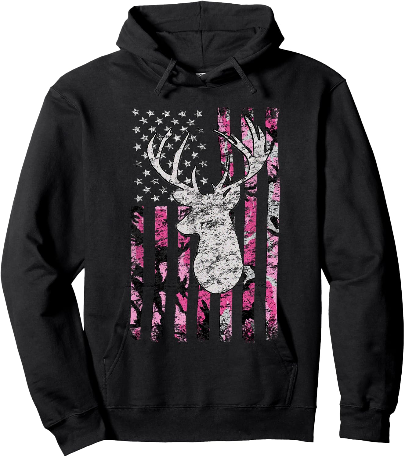 Deer Hunting Buck Pink Camouflage Flag Hoodie - Hoodie | Black