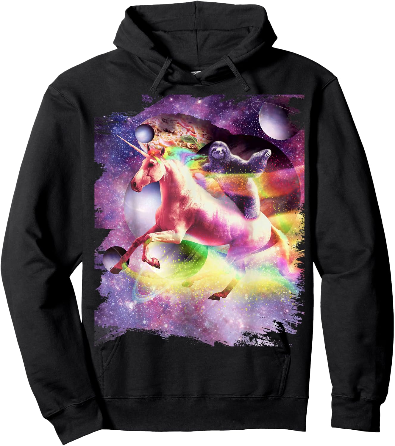 Space Sloth Riding On Unicorn Hoodie - Hoodie | Black