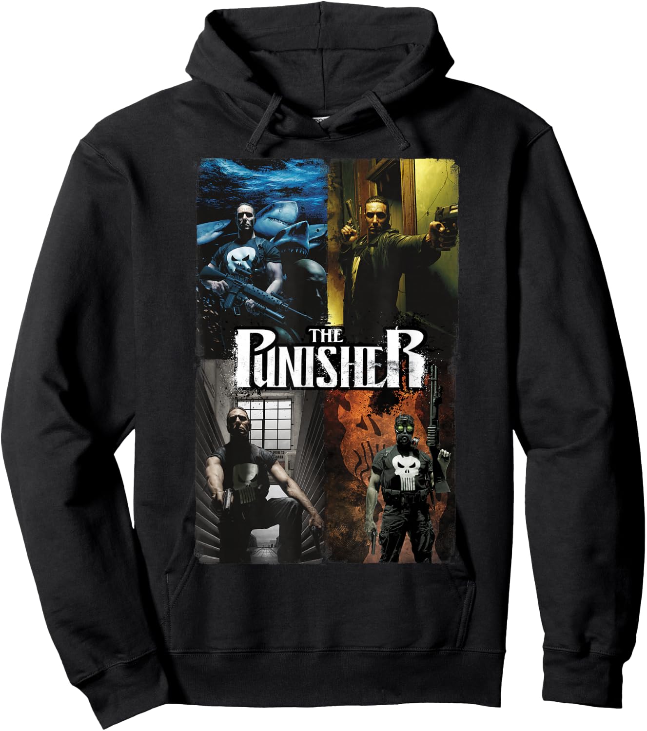 Marvel Comics Retro Classic The Punisher Panel Collage Hoodie - Hoodie | Black