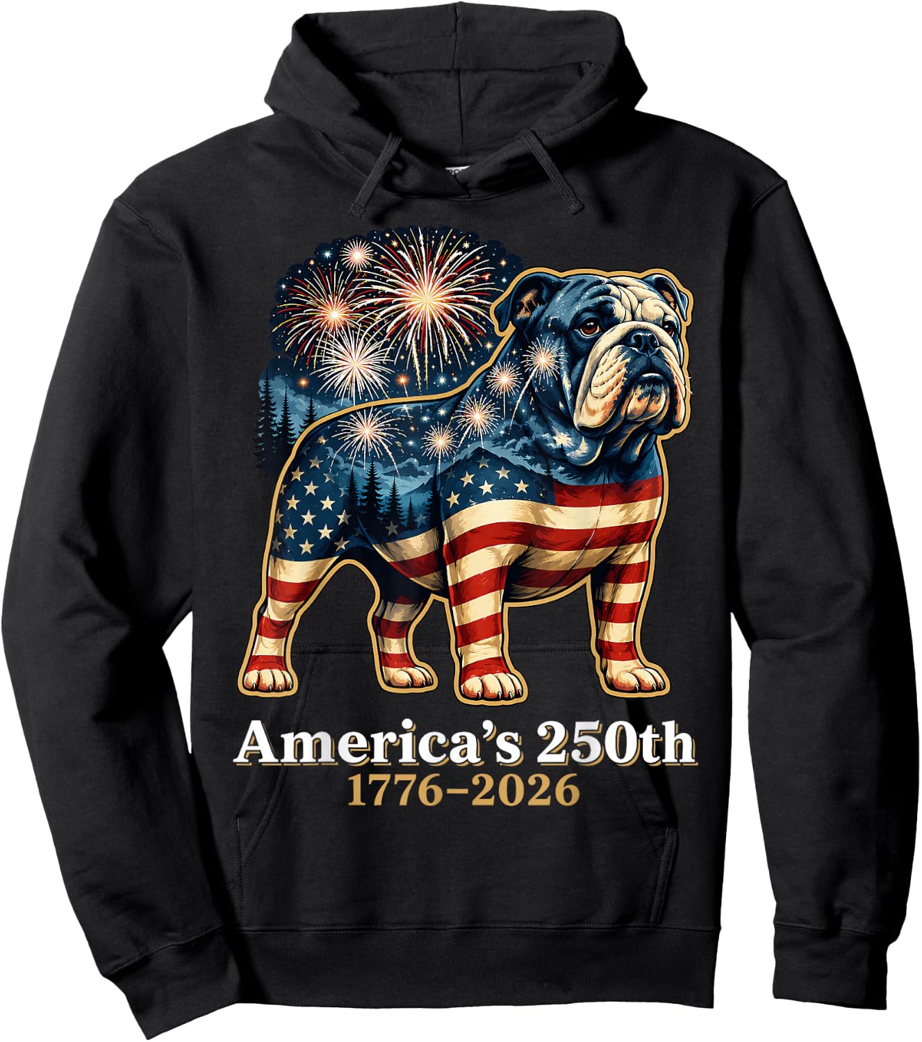 Bulldog 250th 1776 2026 4th of July Hoodie - Hoodie | Black
