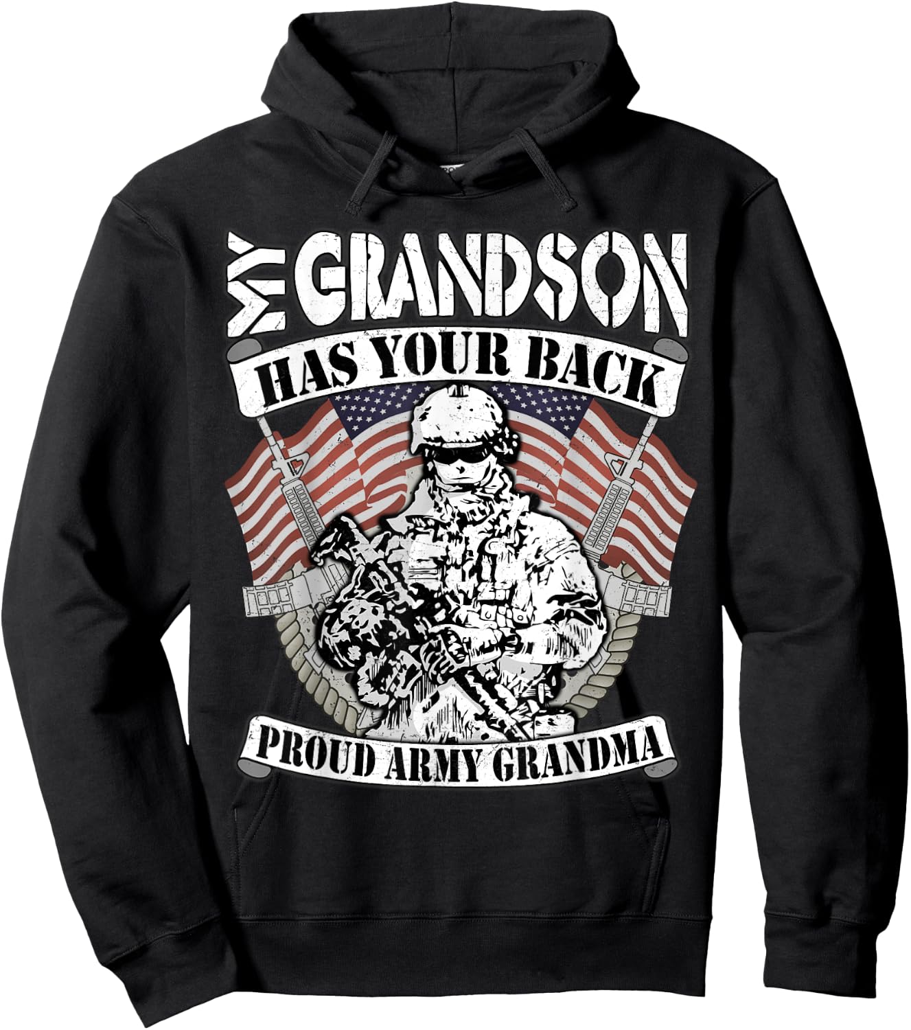 My Grandson Has Your Back Proud Army Grandma Shirt Gift Hoodie - Hoodie | Black