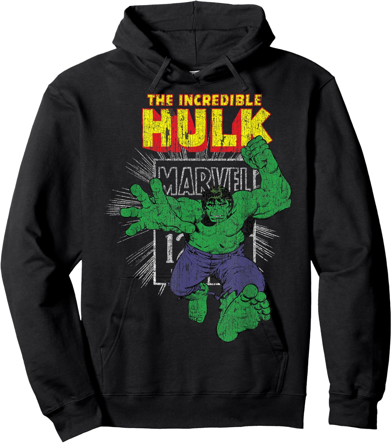 Marvel The Incredible Hulk Retro Comic Book Stamp Logo Hoodie - Hoodie | Black