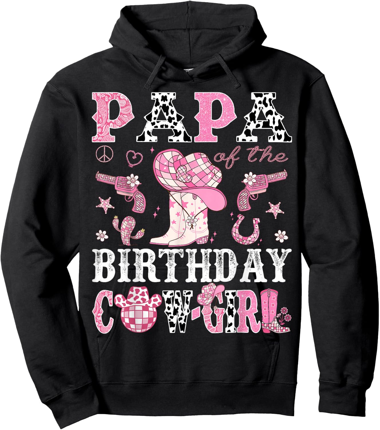 Papa Of The Birthday Cow-Girl Pink Disco Rodeo Western Hoodie - Hoodie | Black
