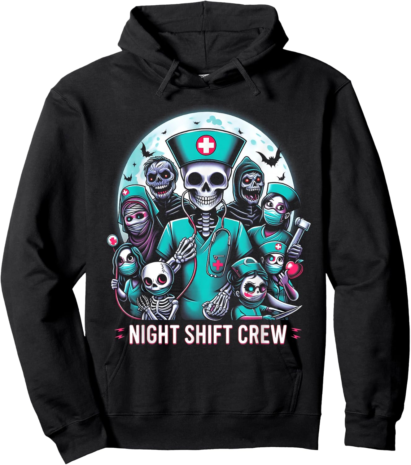 Night-Shift Crew Ghost Skeleton Zombie Funny Halloween Nurse Hoodie - Hoodie | Black