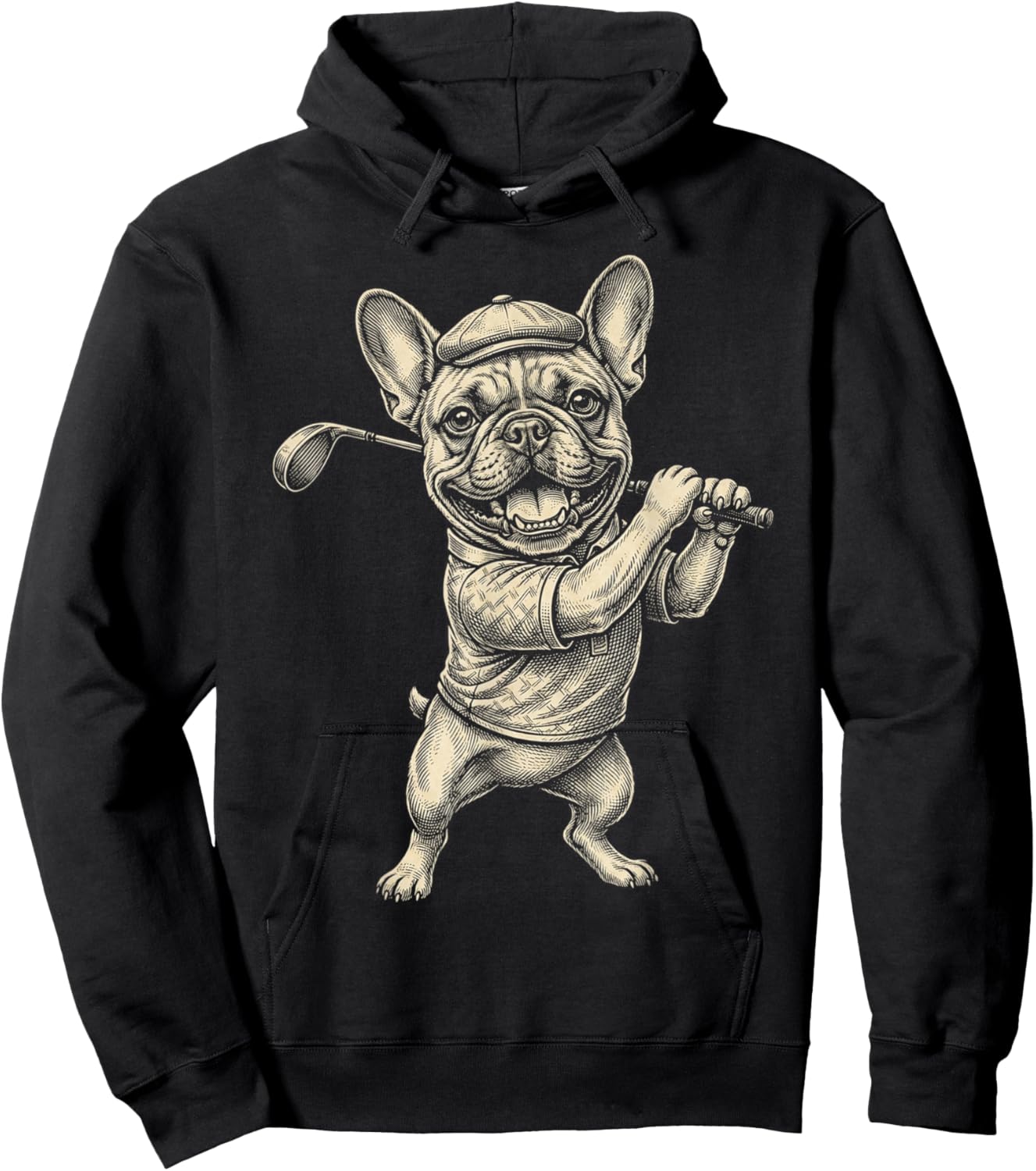 Funny French Bulldog Golf Player Sports Vintage Dog Lover Hoodie - Hoodie | Black